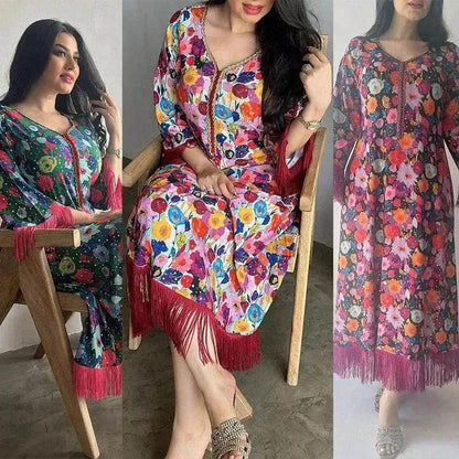 Women's Bronzing Printed Casual Dubai Arab  Robe - www.Shopthatapp.com