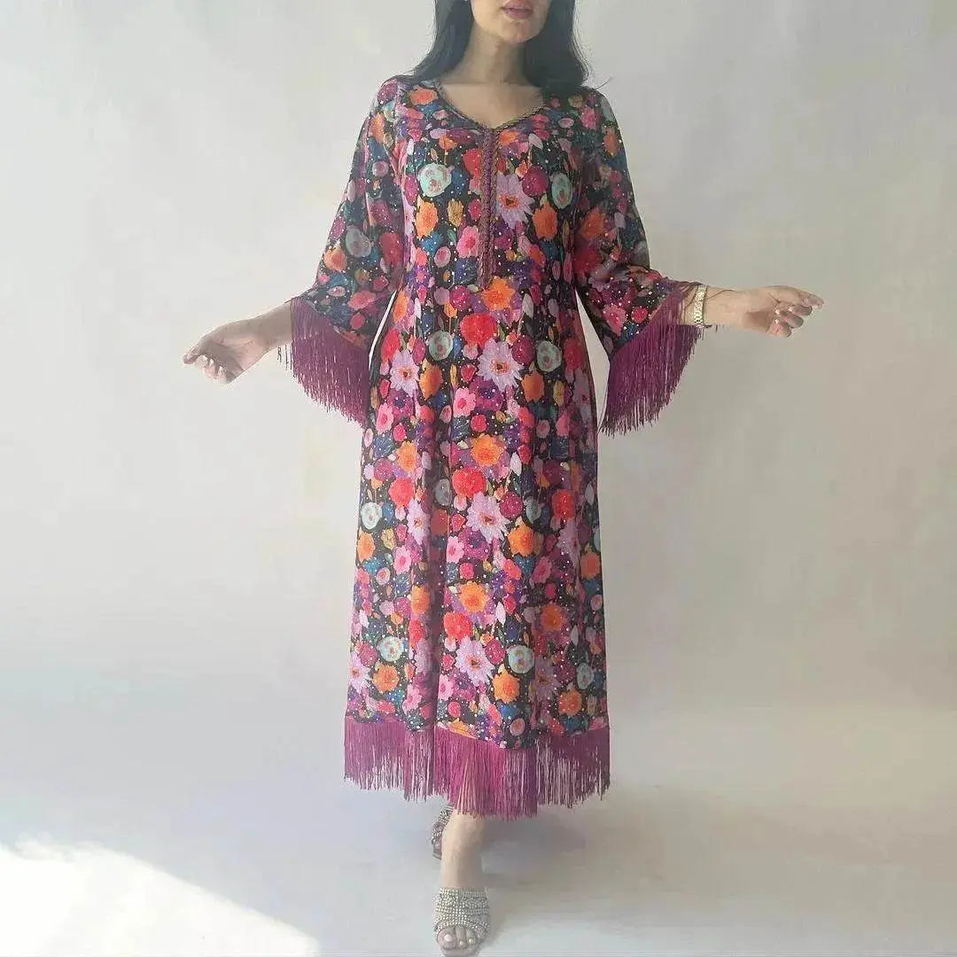 Women's Bronzing Printed Casual Dubai Arab  Robe - www.Shopthatapp.com