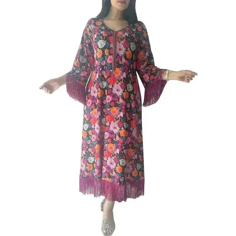 Women's Bronzing Printed Casual Dubai Arab  Robe - www.Shopthatapp.com