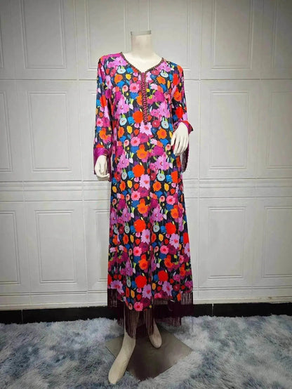 Women's Bronzing Printed Casual Dubai Arab  Robe - www.Shopthatapp.com