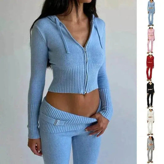 Women's Comfortable Hoodie Leisure Charming Long Sleeve Sweater And High Waist Long Pants Suit - www.Shopthatapp.com