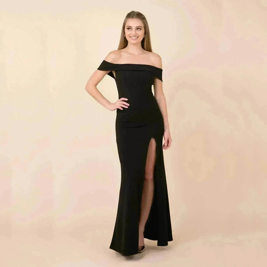 Women's Fashion Elegant Boat-neck formal slit bodycon Evening Gown Dress. - www.Shopthatapp.com