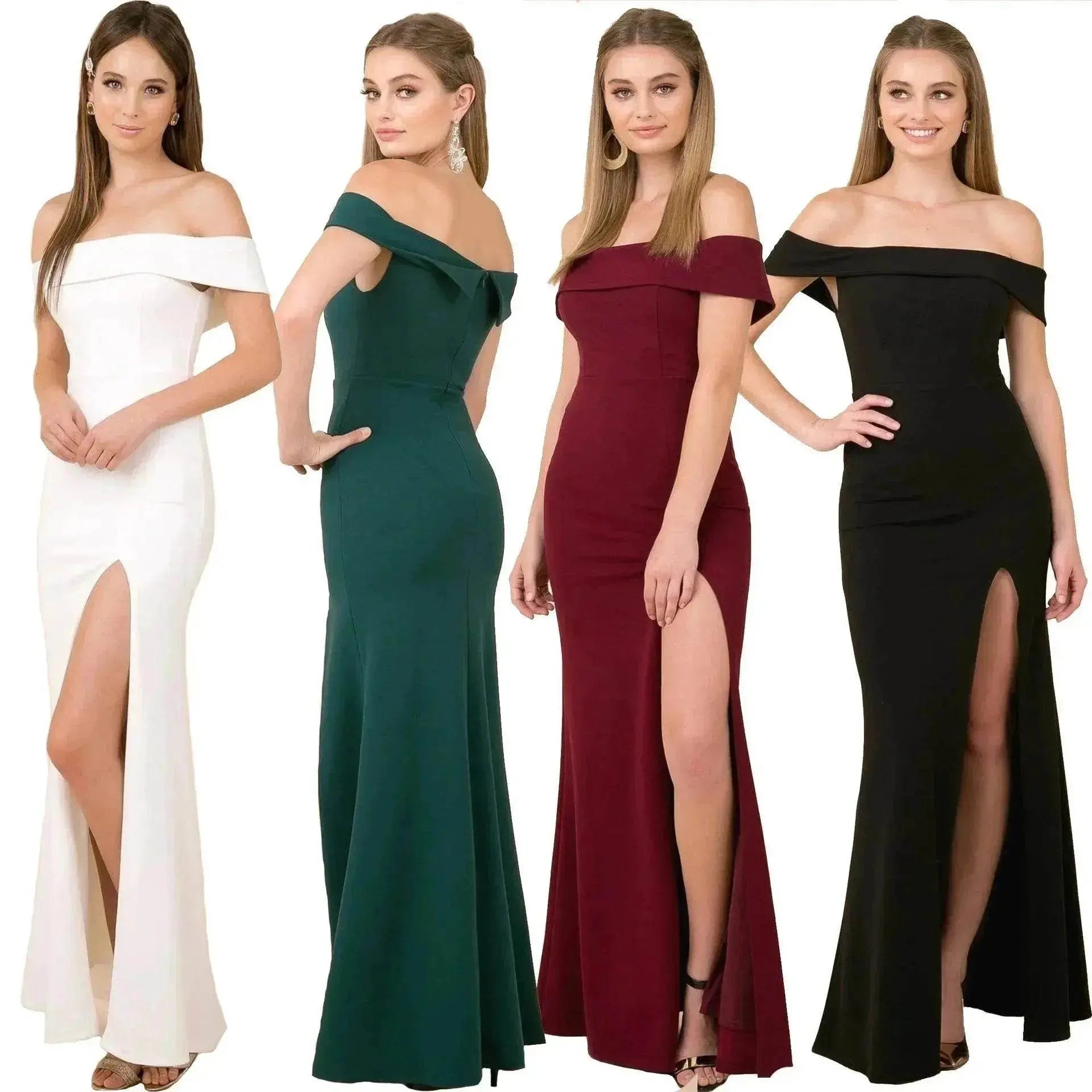 Women's Fashion Elegant Boat-neck formal slit bodycon Evening Gown Dress. - www.Shopthatapp.com