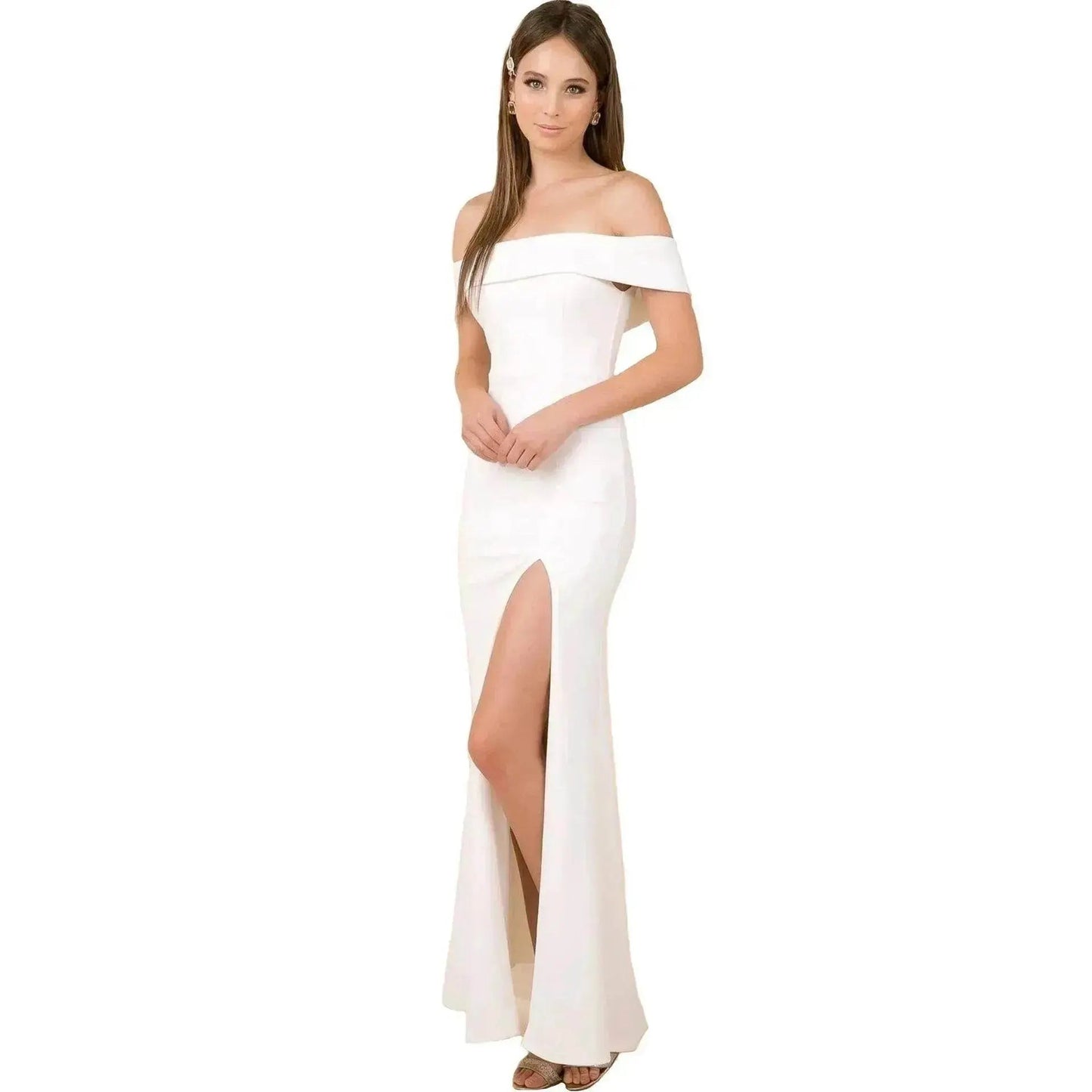 Women's Fashion Elegant Boat-neck formal slit bodycon Evening Gown Dress. - www.Shopthatapp.com