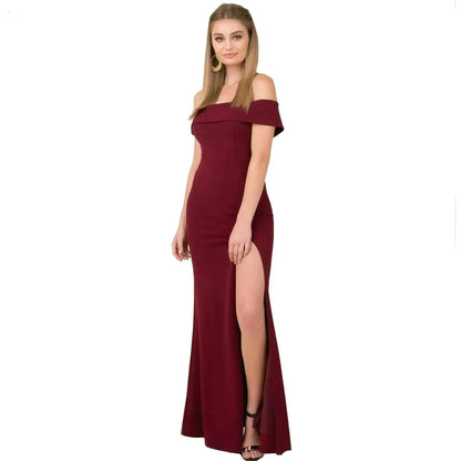 Women's Fashion Elegant Boat-neck formal slit bodycon Evening Gown Dress. - www.Shopthatapp.com