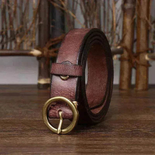 Women's Fashion Leather Jeans Belt With Brass Buckle - www.Shopthatapp.com