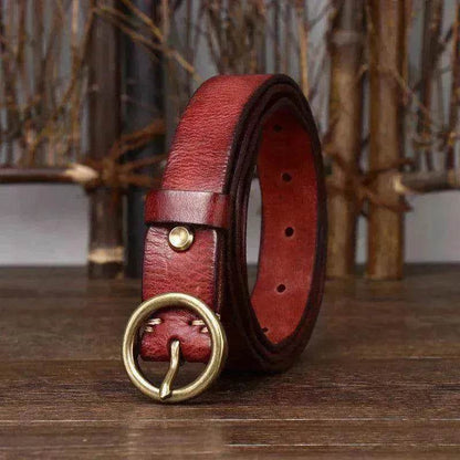 Women's Fashion Leather Jeans Belt With Brass Buckle - www.Shopthatapp.com