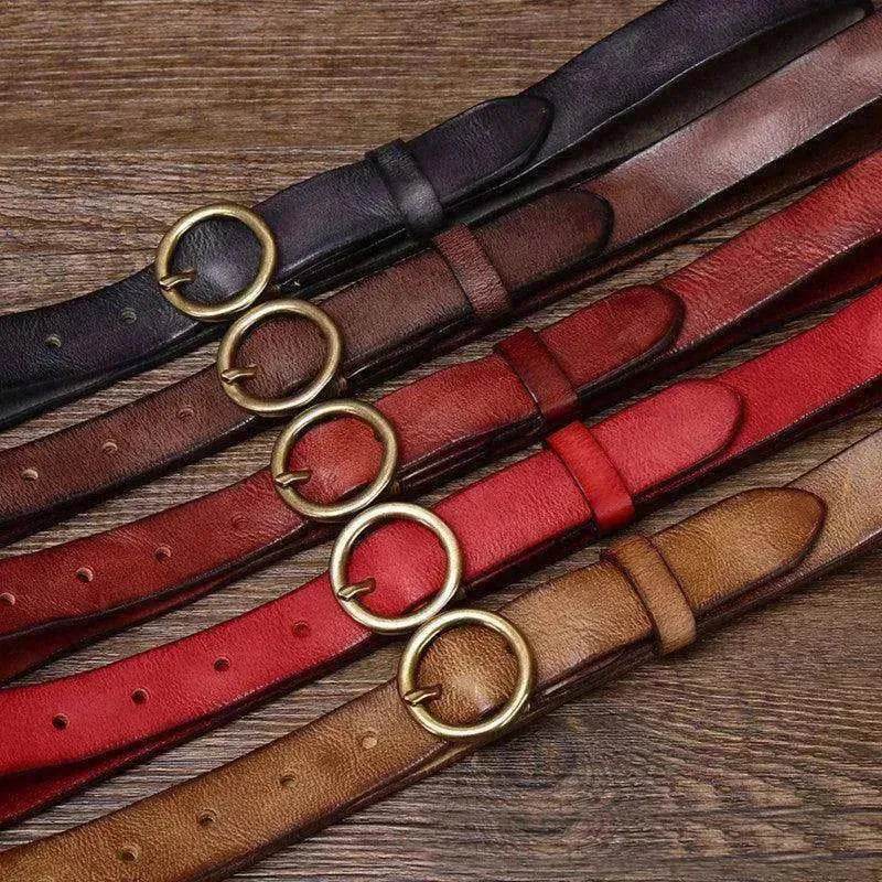 Women's Fashion Leather Jeans Belt With Brass Buckle - www.Shopthatapp.com