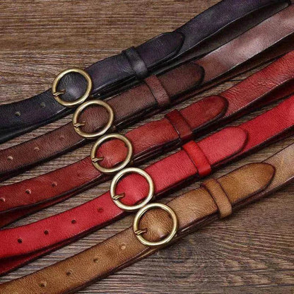 Women's Fashion Leather Jeans Belt With Brass Buckle - www.Shopthatapp.com