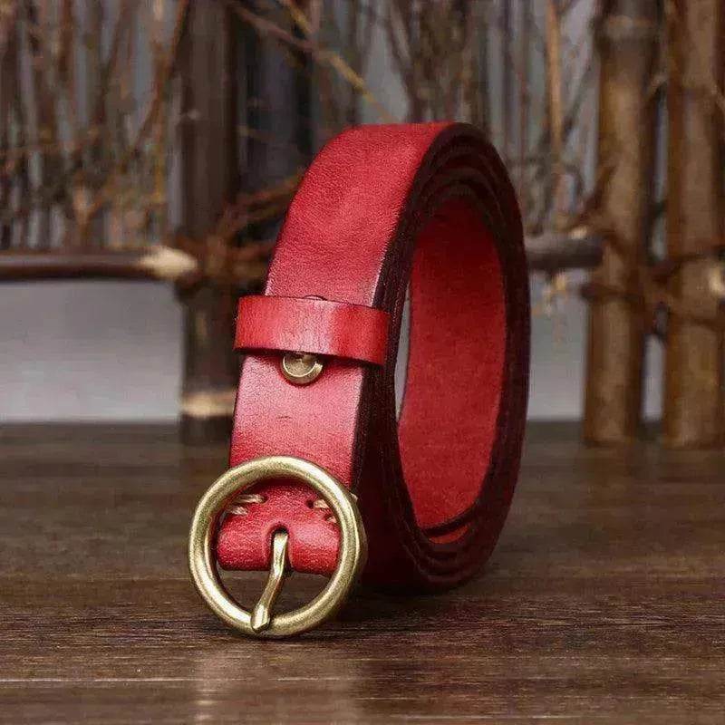 Women's Fashion Leather Jeans Belt With Brass Buckle - www.Shopthatapp.com