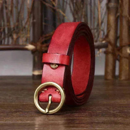 Women's Fashion Leather Jeans Belt With Brass Buckle - www.Shopthatapp.com