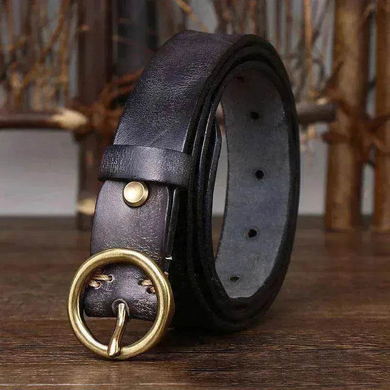 Women's Fashion Leather Jeans Belt With Brass Buckle - www.Shopthatapp.com