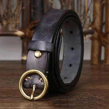 Women's Fashion Leather Jeans Belt With Brass Buckle - www.Shopthatapp.com