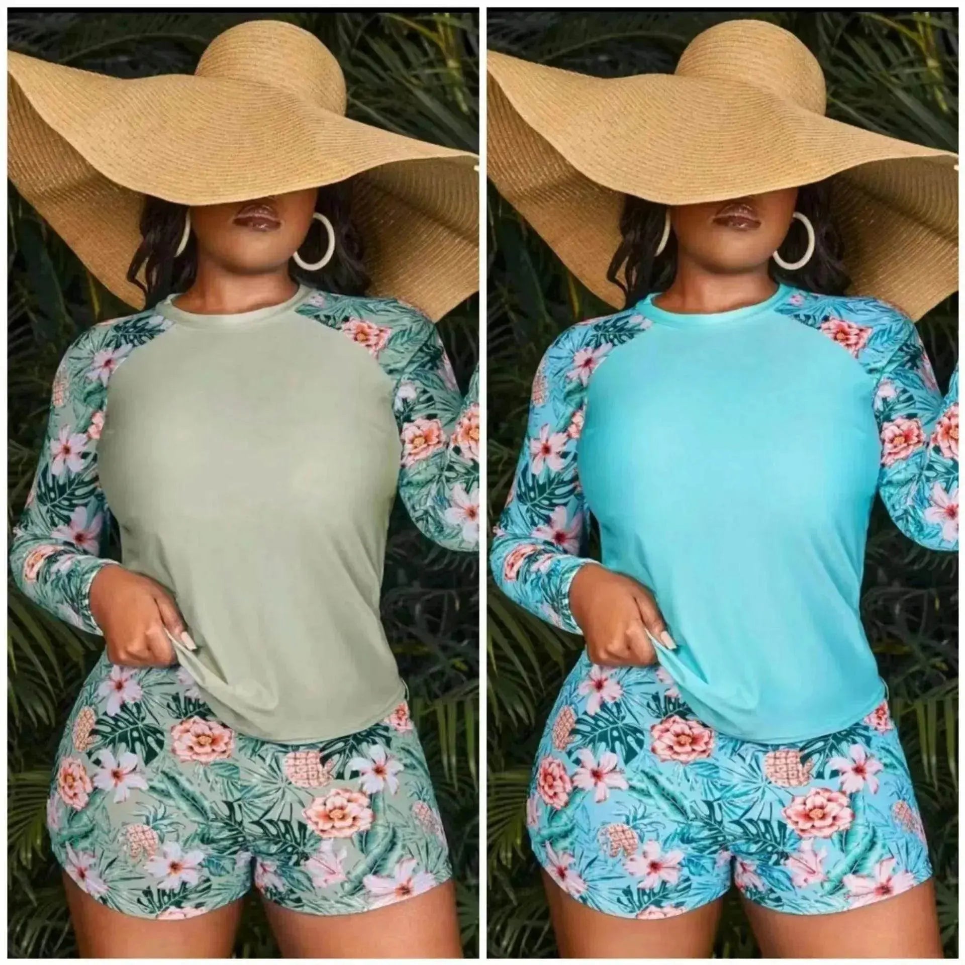 Women's Fashion Long Sleeve High Waist Split Swimsuit/pajamas/lounge wear. - www.Shopthatapp.com
