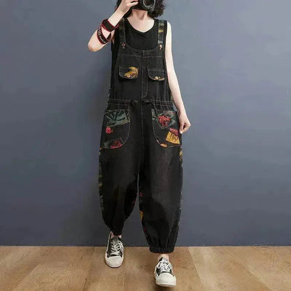 Women's Fashion Plus Size Age Reduction Print Suspender Jeans - www.Shopthatapp.com