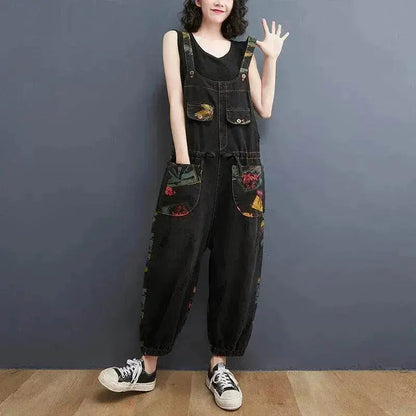 Women's Fashion Plus Size Age Reduction Print Suspender Jeans - www.Shopthatapp.com