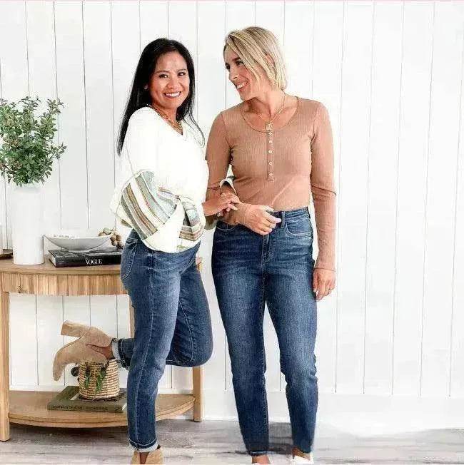 Women's Fashionable Simple High-grinding Elastic Plus Size Jeans - www.Shopthatapp.com