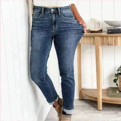Women's Fashionable Simple High-grinding Elastic Plus Size Jeans - www.Shopthatapp.com