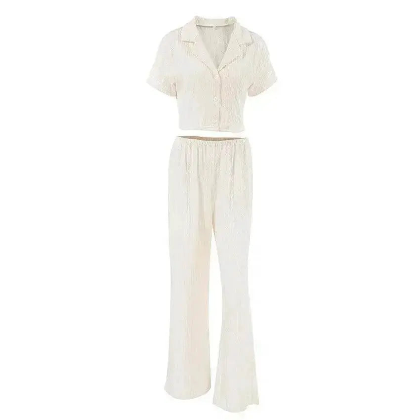 Women's Fashionable Simple Solid Color Short-sleeved Trousers Pajamas Two-piece Set - www.Shopthatapp.com