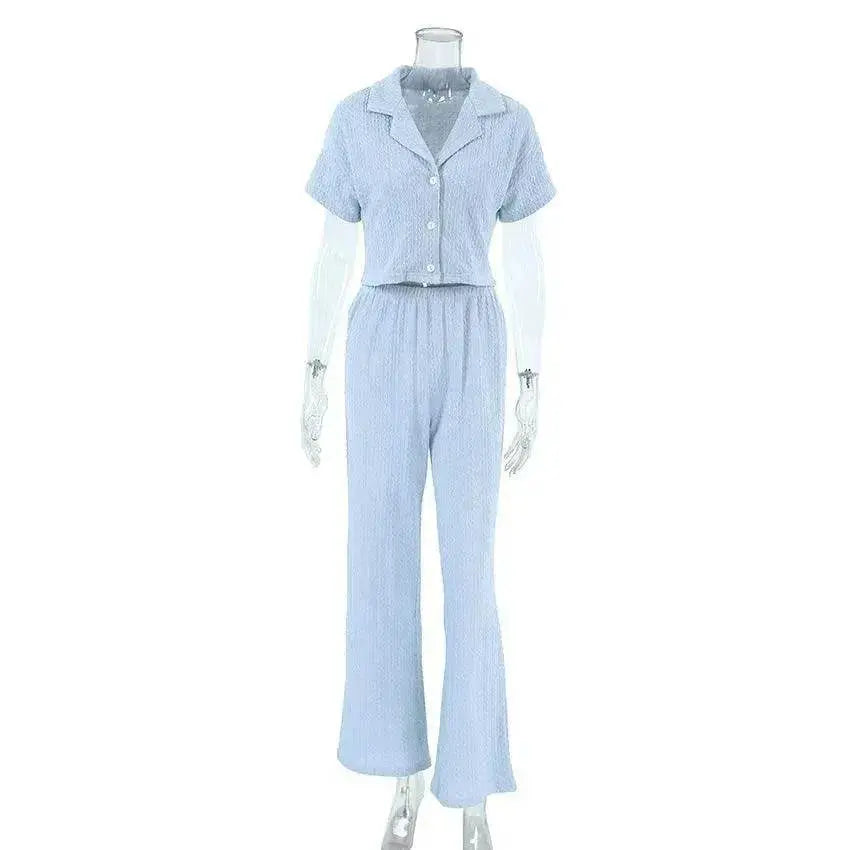 Women's Fashionable Simple Solid Color Short-sleeved Trousers Pajamas Two-piece Set - www.Shopthatapp.com