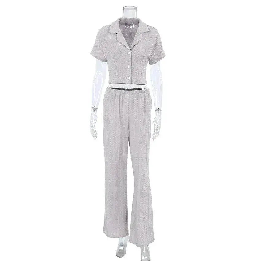 Women's Fashionable Simple Solid Color Short-sleeved Trousers Pajamas Two-piece Set - www.Shopthatapp.com