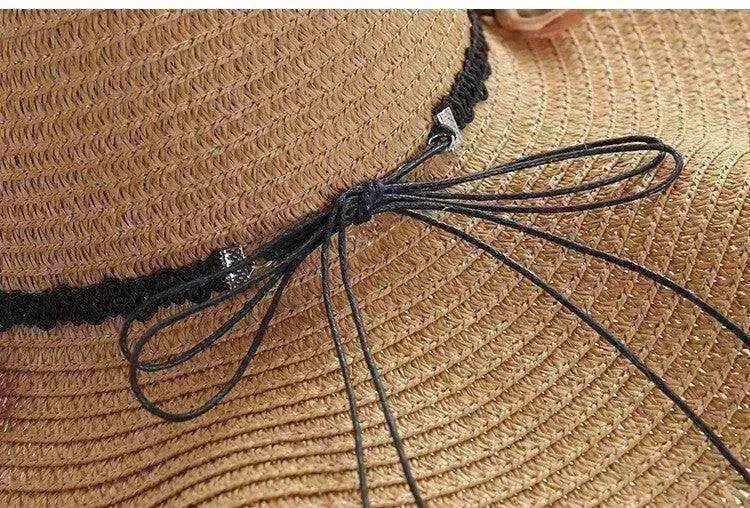 Women's Han Korean Edition Big Beach Wavy With Leather Rope Weaving Hat - www.Shopthatapp.com