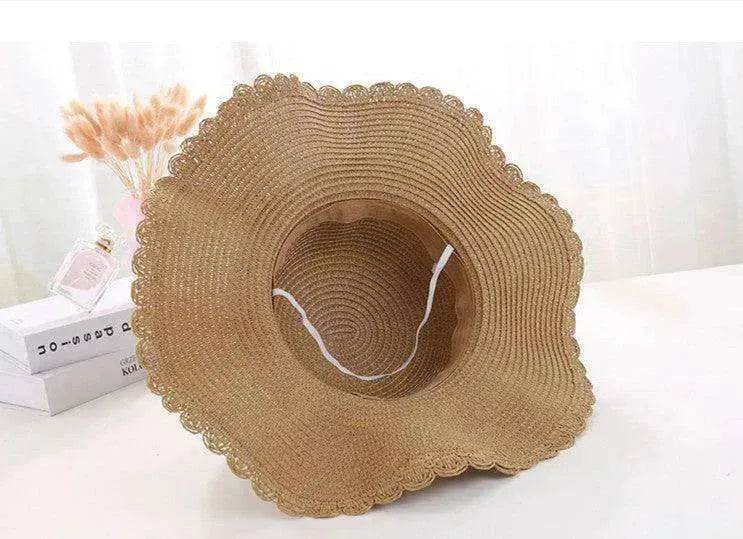 Women's Han Korean Edition Big Beach Wavy With Leather Rope Weaving Hat - www.Shopthatapp.com