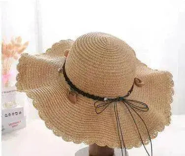Women's Han Korean Edition Big Beach Wavy With Leather Rope Weaving Hat - www.Shopthatapp.com