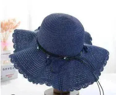 Women's Han Korean Edition Big Beach Wavy With Leather Rope Weaving Hat - www.Shopthatapp.com