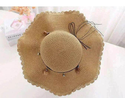 Women's Han Korean Edition Big Beach Wavy With Leather Rope Weaving Hat - www.Shopthatapp.com
