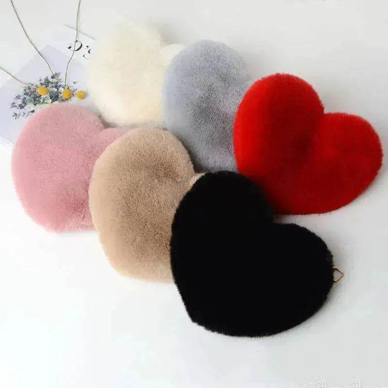 Women's Heart Shaped Plush Chain Shoulder & Hand Bag - www.Shopthatapp.com