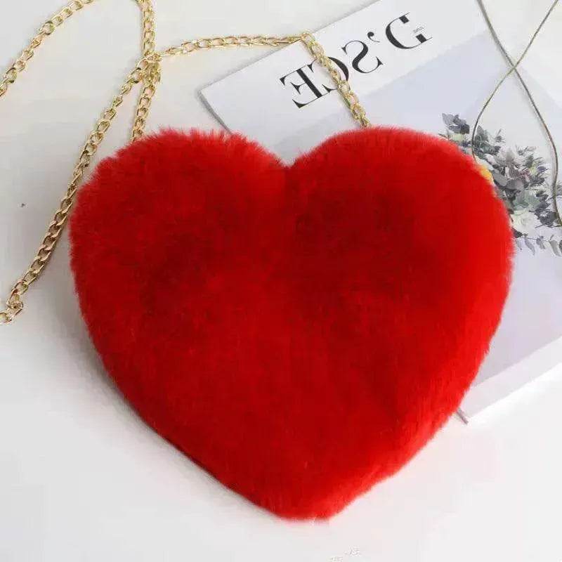 Women's Heart Shaped Plush Chain Shoulder & Hand Bag - www.Shopthatapp.com