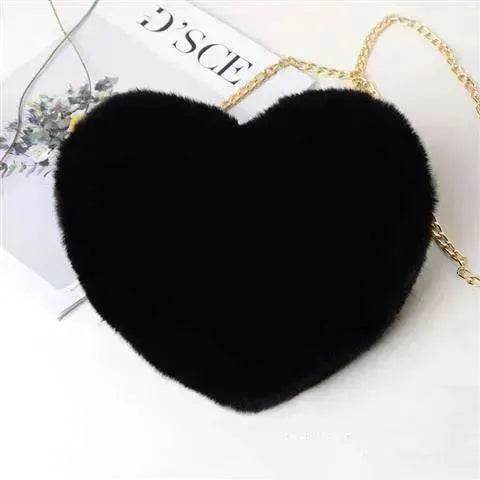 Women's Heart Shaped Plush Chain Shoulder & Hand Bag - www.Shopthatapp.com