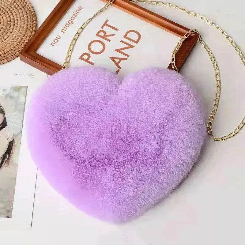 Women's Heart Shaped Plush Chain Shoulder & Hand Bag - www.Shopthatapp.com