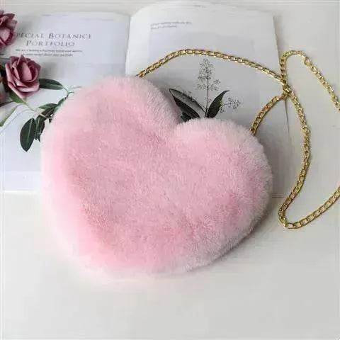 Women's Heart Shaped Plush Chain Shoulder & Hand Bag - www.Shopthatapp.com
