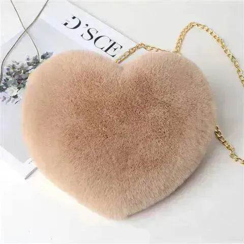 Women's Heart Shaped Plush Chain Shoulder & Hand Bag - www.Shopthatapp.com