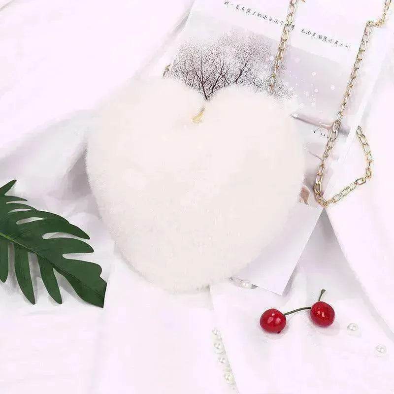 Women's Heart Shaped Plush Chain Shoulder & Hand Bag - www.Shopthatapp.com