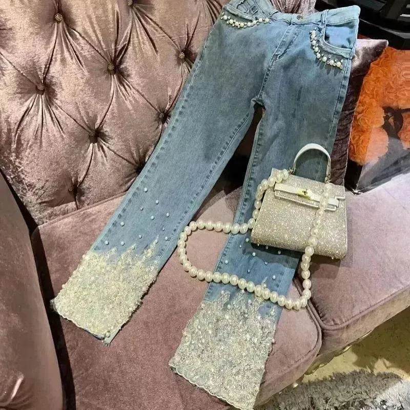 Women's Heavy Industry Beads Sequined Jeans Trouser - www.Shopthatapp.com