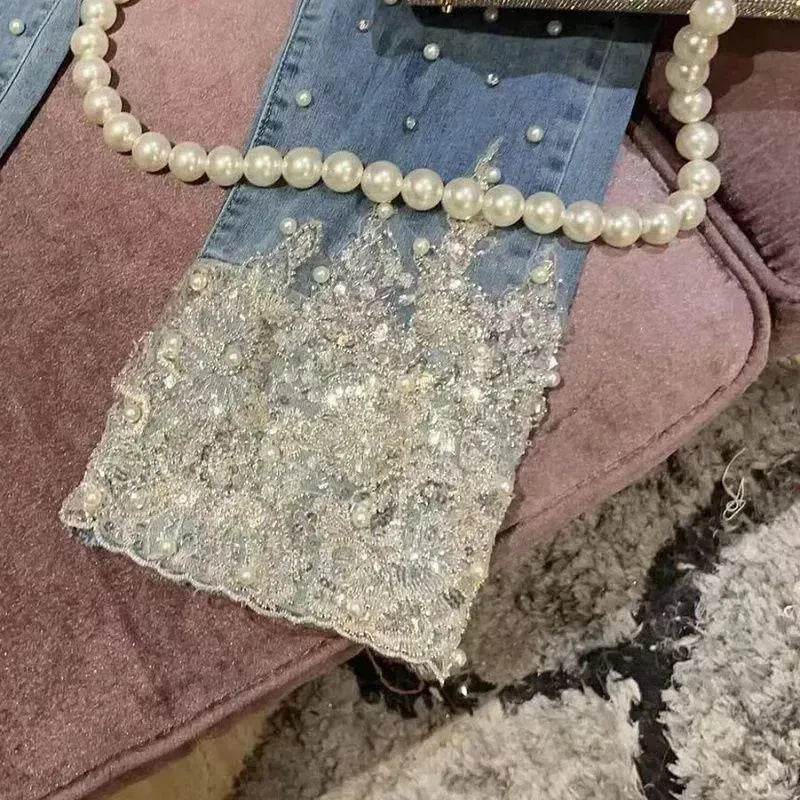 Women's Heavy Industry Beads Sequined Jeans Trouser - www.Shopthatapp.com