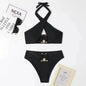 Women's High-Waist Briefs Swimsuit with Fashionable Split and Cross-Halterneck - www.Shopthatapp.com