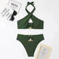 Women's High-Waist Briefs Swimsuit with Fashionable Split and Cross-Halterneck - www.Shopthatapp.com