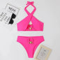 Women's High-Waist Briefs Swimsuit with Fashionable Split and Cross-Halterneck - www.Shopthatapp.com
