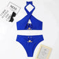 Women's High-Waist Briefs Swimsuit with Fashionable Split and Cross-Halterneck - www.Shopthatapp.com