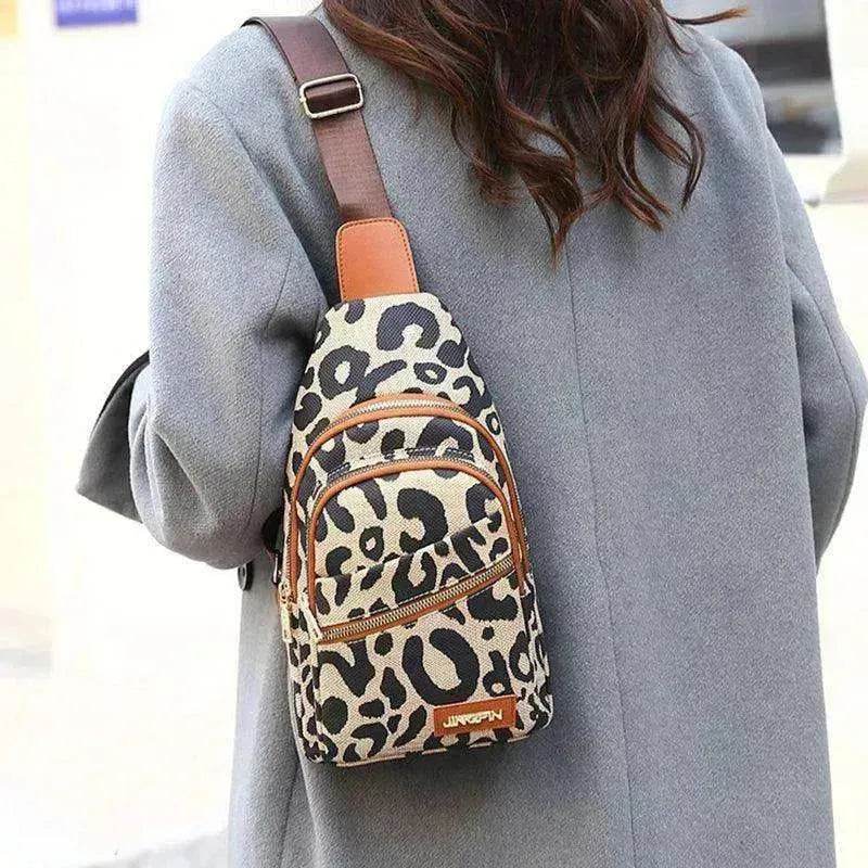 Women's Leopard Print Sling Chest Crossbody & Backpack Bag With Headphone Jack - www.Shopthatapp.com