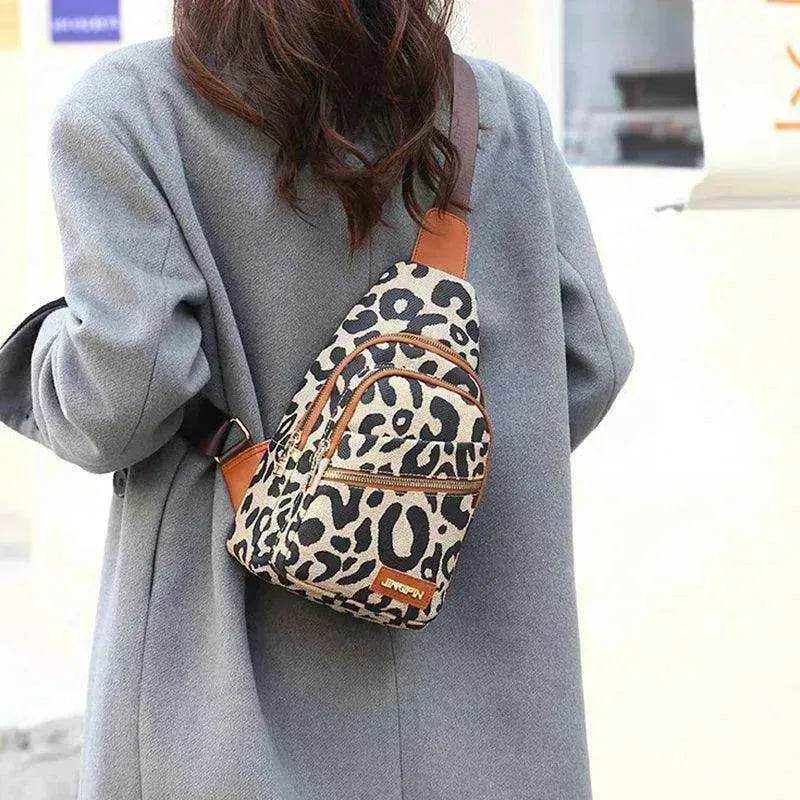 Women's Leopard Print Sling Chest Crossbody & Backpack Bag With Headphone Jack - www.Shopthatapp.com