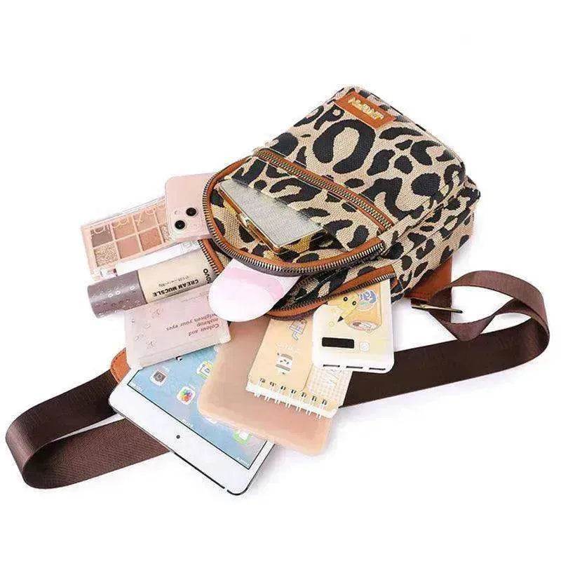 Women's Leopard Print Sling Chest Crossbody & Backpack Bag With Headphone Jack - www.Shopthatapp.com
