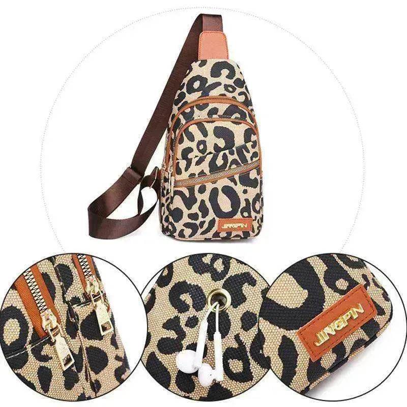 Women's Leopard Print Sling Chest Crossbody & Backpack Bag With Headphone Jack - www.Shopthatapp.com