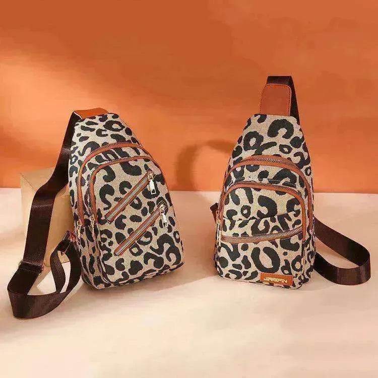 Women's Leopard Print Sling Chest Crossbody & Backpack Bag With Headphone Jack - www.Shopthatapp.com