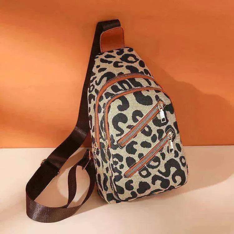 Women's Leopard Print Sling Chest Crossbody & Backpack Bag With Headphone Jack - www.Shopthatapp.com