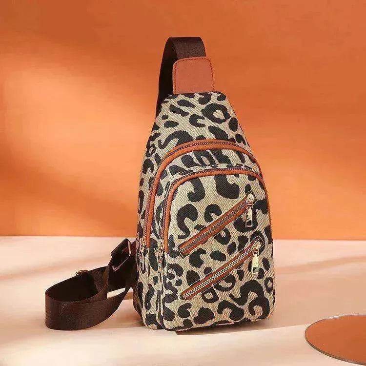 Women's Leopard Print Sling Chest Crossbody & Backpack Bag With Headphone Jack - www.Shopthatapp.com
